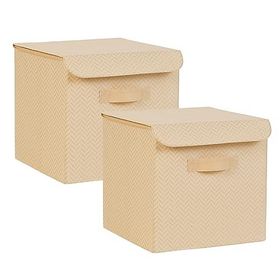 Ocean Home Textile 30x30x30 cm 2'li Bej Balıksırtı Kapaklı Kutu Set