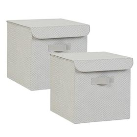 Ocean Home Textile 30x30x30 cm 2'li Gri Balıksırtı Kapaklı Kutu Set