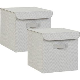 Ocean Home Textile 30x30x30 cm 2'li Gri Balıksırtı Kapaklı Kutu Set