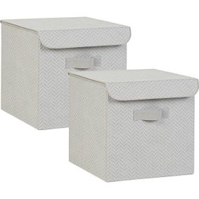 Ocean Home Textile 30x30x30 cm 2'li Gri Balıksırtı Kapaklı Kutu Set