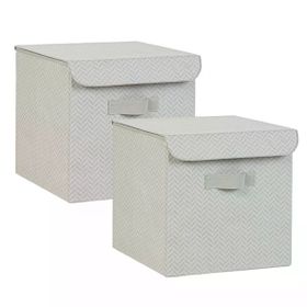 Ocean Home Textile 30x30x30 cm 2'li Gri Balıksırtı Kapaklı Kutu Set