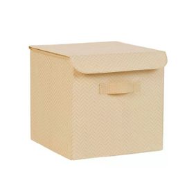 Ocean Home Textile 30x30x30 cm Bej Balıksırtı Kapaklı Kutu