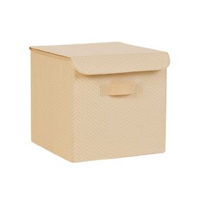 Ocean Home Textile 30x30x30 cm Bej Balıksırtı Kapaklı Kutu