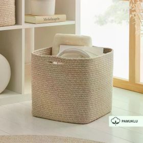Ocean Home Textile 30x30x30 cm Bej Kırçıllı Pamuklu Sepet
