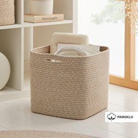 Ocean Home Textile 30x30x30 cm Bej Kırçıllı Pamuklu Sepet
