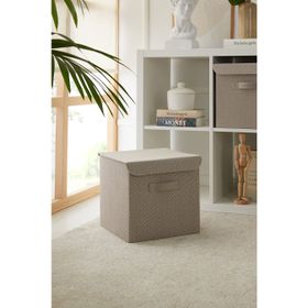 Ocean Home Textile 30x30x30 cm Bej Renk Dokulu Kumaş Kapaklı Kutu