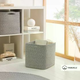 Ocean Home Textile 30x30x30 cm Gri Kırçıllı Pamuklu Sepet