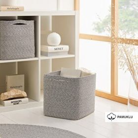 Ocean Home Textile 30x30x30 cm Gri Kırçıllı Pamuklu Sepet