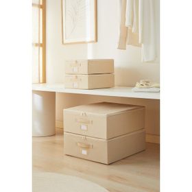Ocean Home Textile 31x38x12 / 45x55x18 cm 4'lü Bej Balıksırtı Destekli 2 Adet Hurç Set
