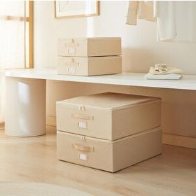 Ocean Home Textile 31x38x12 / 45x55x18 cm 4'lü Bej Balıksırtı Destekli 2 Adet Hurç Set