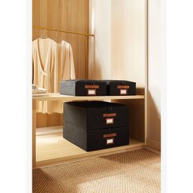 Ocean Home Textile 31x38x12 / 45x55x18 cm 4'lü Siyah Renk Jüt Destekli Kutu 2 Adet Hurç Set