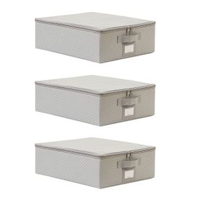 Ocean Home Textile 31x38x12 cm 3'lü Küçük Boy Gri Balıksırtı Destekli Hurç Set