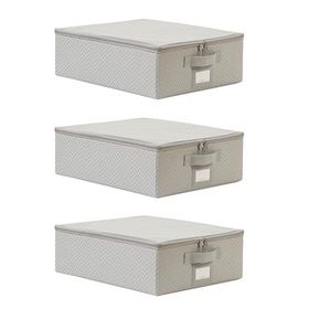 Ocean Home Textile 31x38x12 cm 3'lü Küçük Boy Gri Balıksırtı Destekli Hurç Set