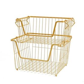 Ocean Home Textile 32x22x16 / 33x27x20 cm 2'li Altın Renk Metal Sepet Set