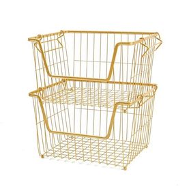Ocean Home Textile 33x27x20 cm 2'li Altın Renk Metal Sepet Set