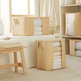 Ocean Home Textile 45x30x50 / 60x43x35 cm 2'li PVC Pencereli Bej Balıksırtı Hurç Set