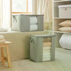 Ocean Home Textile 45x30x50 / 60x43x35 cm 2'li PVC Pencereli Gri Balıksırtı Hurç Set