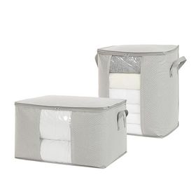 Ocean Home Textile 45x30x50 / 60x43x35 cm 2'li PVC Pencereli Gri Balıksırtı Hurç Set