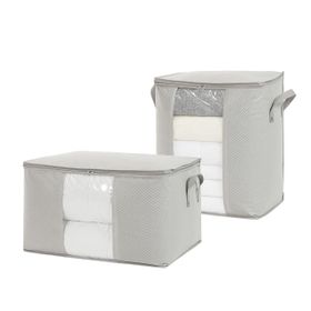 Ocean Home Textile 45x30x50 / 60x43x35 cm 2'li PVC Pencereli Gri Balıksırtı Hurç Set