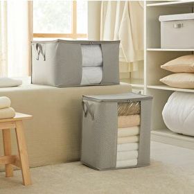 Ocean Home Textile 45x30x50 / 60x43x35 cm 2'li PVC Pencereli Gri Balıksırtı Hurç Set