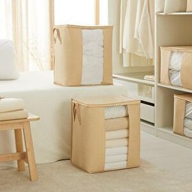 Ocean Home Textile 45x30x50 cm 2'li PVC Pencereli Bej Balıksırtı Hurç Set