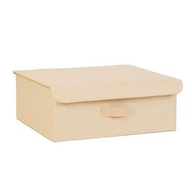 Ocean Home Textile 48x40x19 cm Bej Balıksırtı Kapaklı Kutu