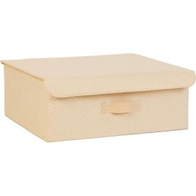 Ocean Home Textile 48x40x19 cm Bej Balıksırtı Kapaklı Kutu