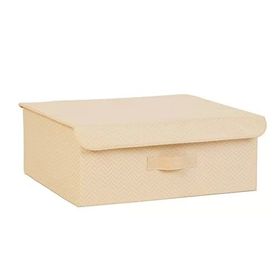 Ocean Home Textile 48x40x19 cm Bej Balıksırtı Kapaklı Kutu