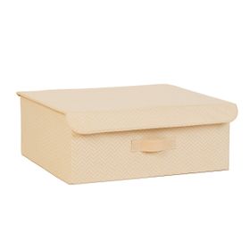 Ocean Home Textile 48x40x19 cm Bej Balıksırtı Kapaklı Kutu