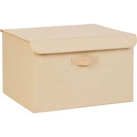 Ocean Home Textile 48x40x30 cm Bej Balıksırtı Kapaklı Kutu