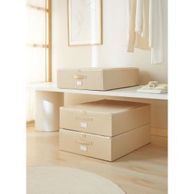 Ocean Home Textile 55x70x18 cm 3'lü Büyük Boy Bej Balıksırtı Destekli Hurç Set