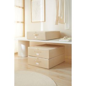 Ocean Home Textile 55x70x18 cm 3'lü Büyük Boy Bej Balıksırtı Destekli Hurç Set