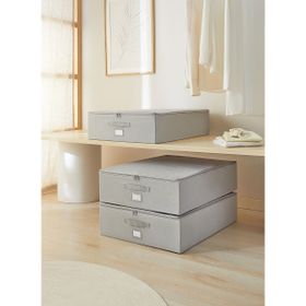 Ocean Home Textile 55x70x18 cm 3'lü Büyük Boy Gri Balıksırtı Destekli Hurç Set