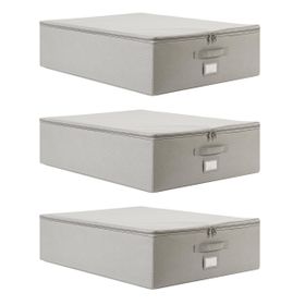 Ocean Home Textile 55x70x18 cm 3'lü Büyük Boy Gri Balıksırtı Destekli Hurç Set