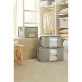 Ocean Home Textile 60x43x35 / 45x40x30 cm 3'lü PVC Pencereli Gri Balıksırtı Hurç Set