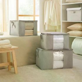 Ocean Home Textile 60x43x35 / 45x40x30 cm 3'lü PVC Pencereli Gri Balıksırtı Hurç Set