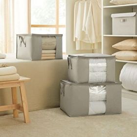Ocean Home Textile 60x43x35 / 45x40x30 cm 3'lü PVC Pencereli Gri Balıksırtı Hurç Set