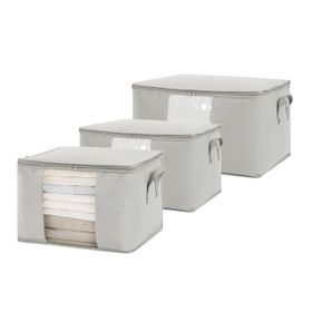 Ocean Home Textile 60x43x35 / 45x40x30 cm 3'lü PVC Pencereli Gri Balıksırtı Hurç Set