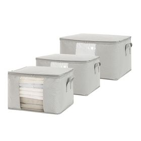 Ocean Home Textile 60x43x35 / 45x40x30 cm 3'lü PVC Pencereli Gri Balıksırtı Hurç Set