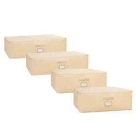 Ocean Home Textile 62x46x22 / 74x46x22 cm 4'lü Bej Balıksırtı Baza Altı 2 Adet Hurç Set