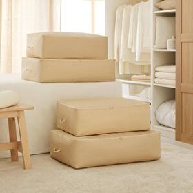 Ocean Home Textile 62x46x22 / 74x46x22 cm 4'lü Bej Balıksırtı Baza Altı 2 Adet Hurç Set