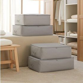Ocean Home Textile 62x46x22 / 74x46x22 cm 4'lü Gri Balıksırtı Baza Altı 2 Adet Hurç Set