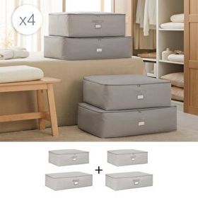 Ocean Home Textile 62x46x22 / 74x46x22 cm 4'lü Gri Balıksırtı Baza Altı 2 Adet Hurç Set