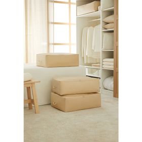 Ocean Home Textile 62x46x22 cm 3'lü Büyük Boy Bej Balıksırtı Baza Altı Hurç Set