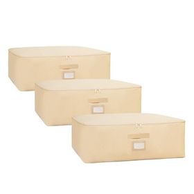 Ocean Home Textile 62x46x22 cm 3'lü Büyük Boy Bej Balıksırtı Baza Altı Hurç Set