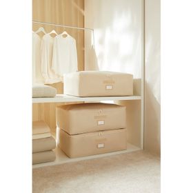 Ocean Home Textile 62x46x22 cm 3'lü Büyük Boy Bej Balıksırtı Baza Altı Hurç Set
