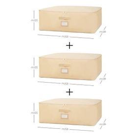 Ocean Home Textile 62x46x22 cm 3'lü Büyük Boy Bej Balıksırtı Baza Altı Hurç Set