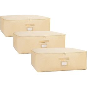 Ocean Home Textile 62x46x22 cm 3'lü Büyük Boy Bej Balıksırtı Baza Altı Hurç Set