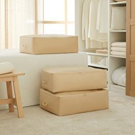 Ocean Home Textile 62x46x22 cm 3'lü Büyük Boy Bej Balıksırtı Baza Altı Hurç Set