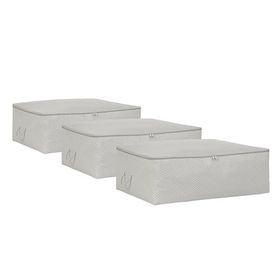 Ocean Home Textile 62x46x22 cm 3'lü Büyük Boy Gri Balıksırtı Baza Altı Hurç Set